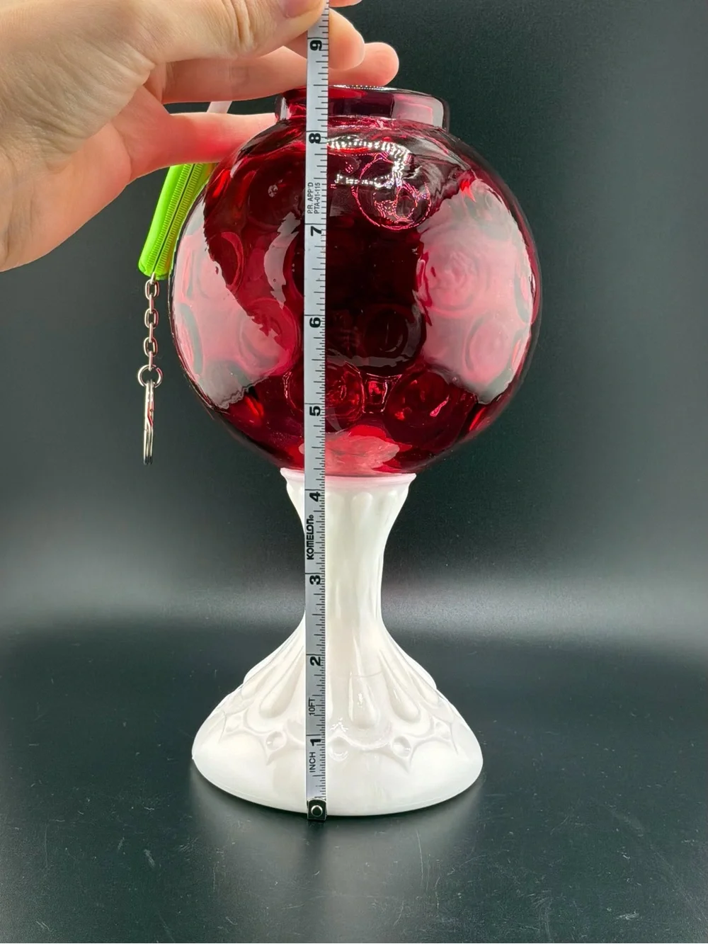 vintage Fenton Art Glass cranberry coin dot ivy ball vase